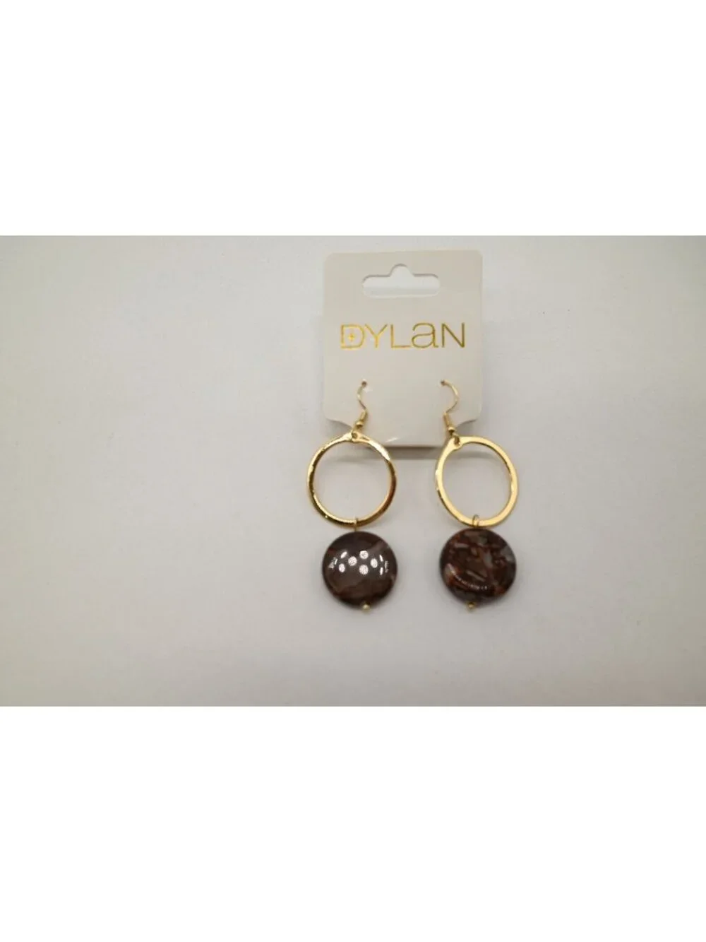 NWT Dylan Jewelry Maison Earrings Earth Stone Gold Tone Dangle Drop Boho Chic